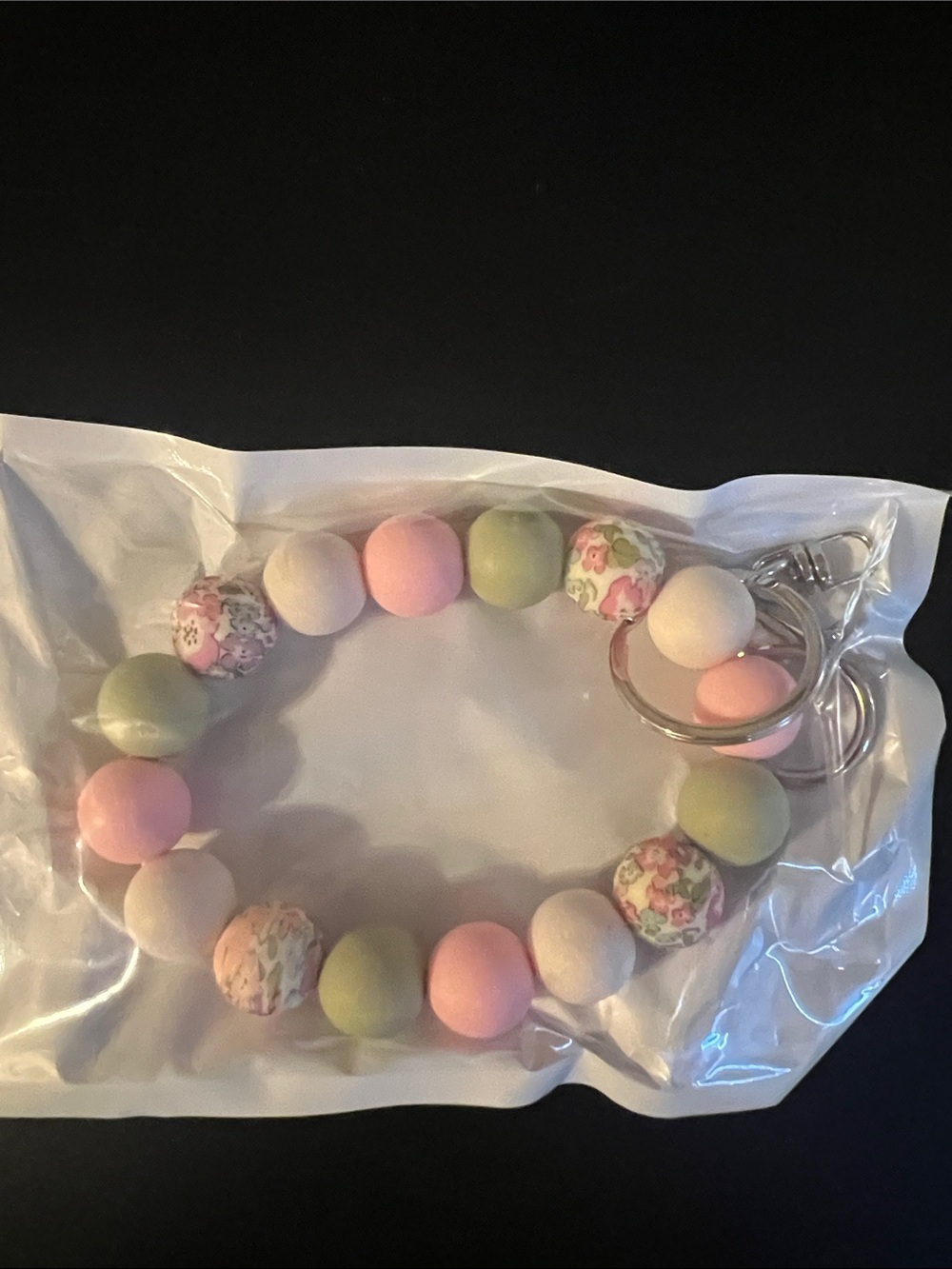 Pastel Floral Beaded Keyring Bracelet
